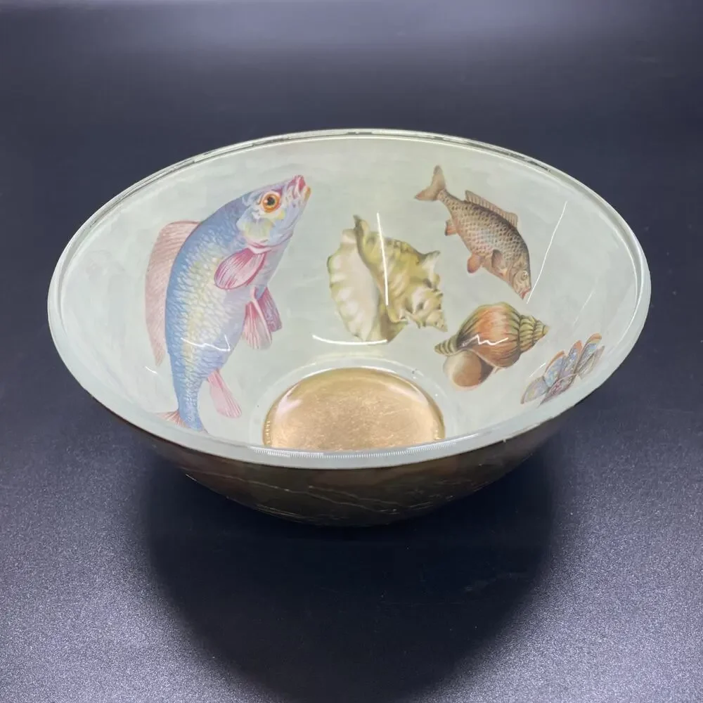 1970-80's B & L Designs Arcoroc/Arcopal Handpainted Glass Bowl Retro Sea Life